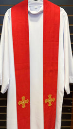 Red Overlay Stole With Gold Crosses - SO369OS