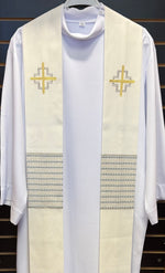 White Overlay Stole With Gold and Silver Embroidery - SO661OSWIE