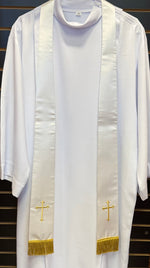 White Overlay Stole With Gold Latin Cross - VQNS4W