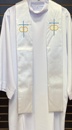White Overlay Stole, Gold Rings and Blue Cross - US12127