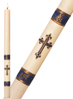 Paschal Candle - Blue Fleur de Lis-Church Life-Dadant-1-1/2" x 34"-Michigan Church Supply