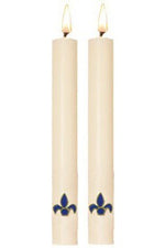 Paschal Side Candles - Blue Fleur De Lis Sold As Pair-Church Life-Dadant-1-1/2" x 12"-Michigan Church Supply