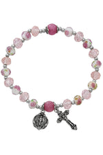 Pink Flower Crystal Stretch Bracelet UZBR898C-Jewelry-McVan-Michigan Church Supply