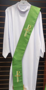 Green Deacon Stole, Gold and Silver Cross - SO633DSG