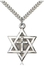 Star of David W/ Cross Medal - FN1212Y-Jewelry-Bliss Mfg-Sterling Silver-Michigan Church Supply