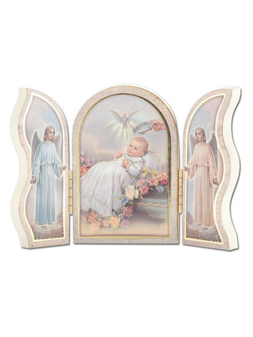 Gold Embossed White Baptism Triptych - TA1205W397