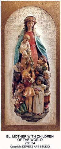 Our Lady with The Children of The World - high relief - Mounted - HD78034