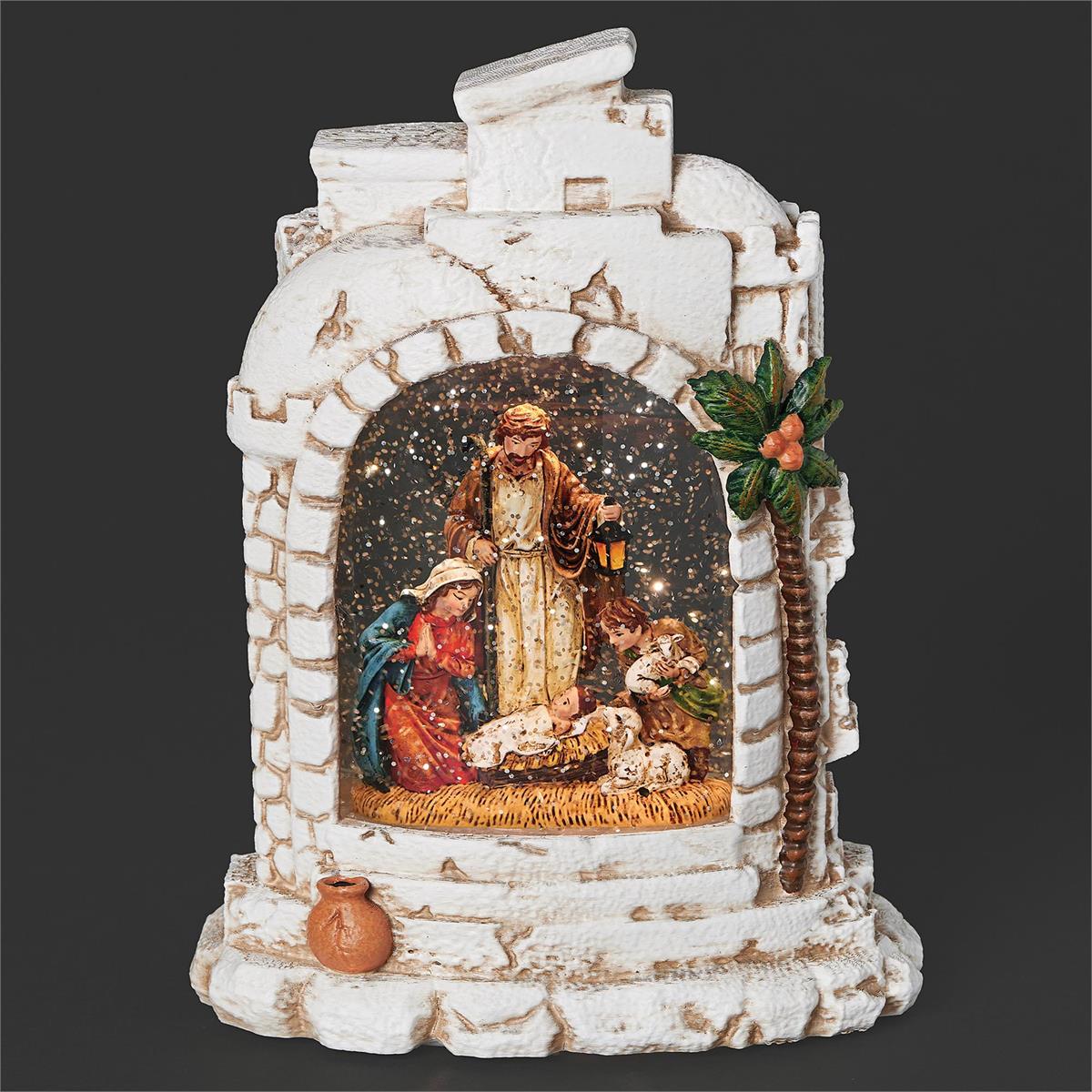 Lighted Swirl Building with Holy Family 10"H - LI139008