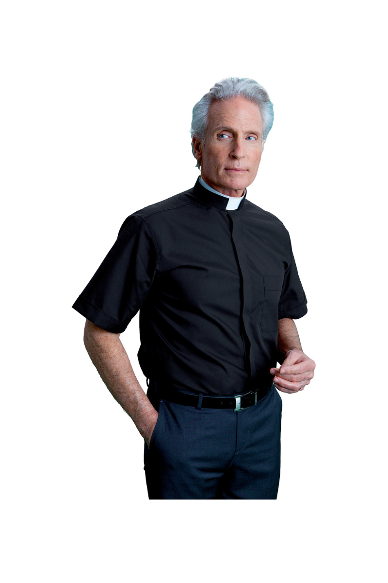 Roman Collar Clergy Shirt - Short Sleeve - DT187BLK