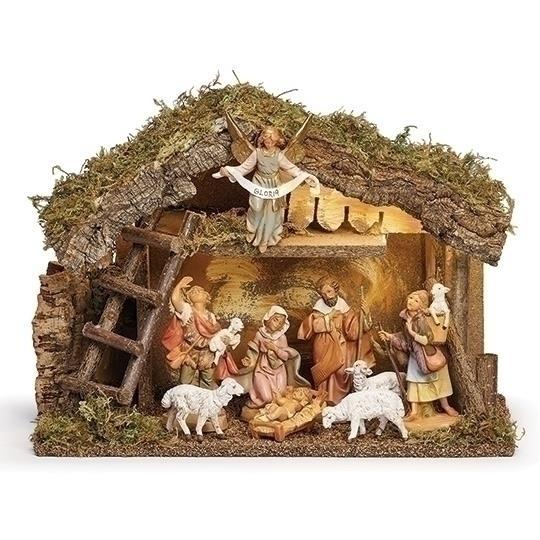 5" Scale 9 figure Nativity with LED Italian Stable -  LI54441