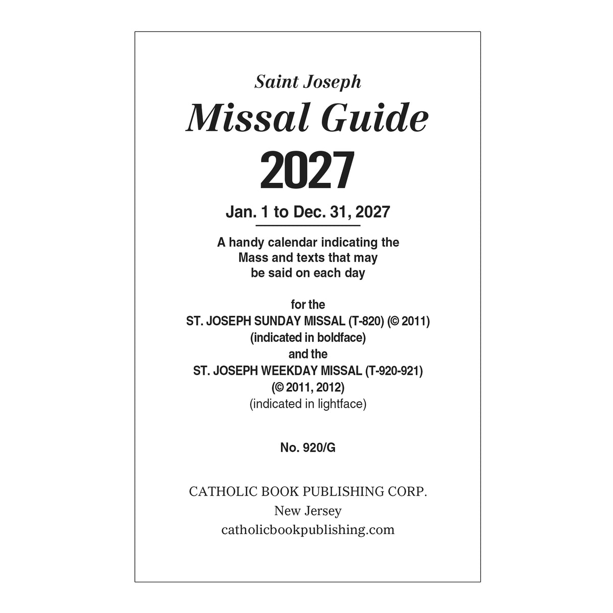 St Joseph Annual Missal Guide - GF920G