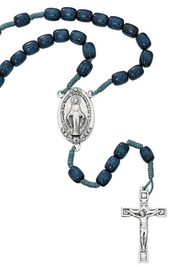 Large Blue Wood Mirac Rosary - UZP367R