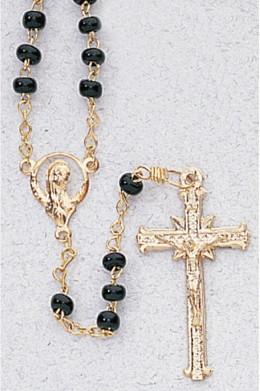 Black Our Lady of Guadalupe Gold Crucifix Rosary - WSR2222BK-Inspirational Gifts-San Francis-Michigan Church Supply