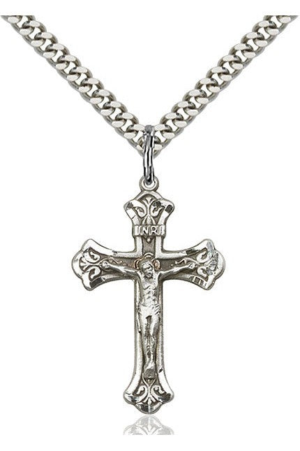 Crucifix Medal - FN0622-Jewelry-Bliss Mfg-Sterling Silver-Michigan Church Supply