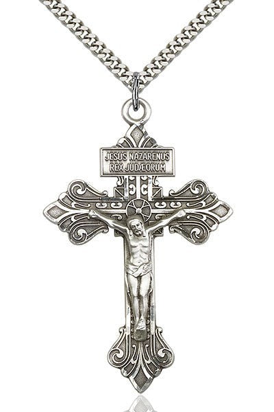 Crucifix Medal - FN0632-Jewelry-Bliss Mfg-Sterling Silver-Michigan Church Supply