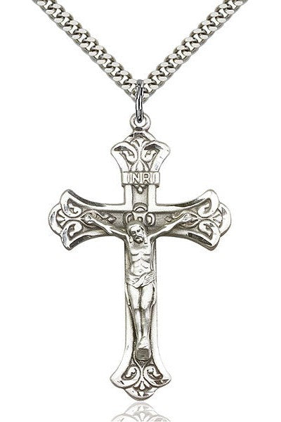 Crucifix Medal - FN0642-Jewelry-Bliss Mfg-Sterling Silver-Michigan Church Supply