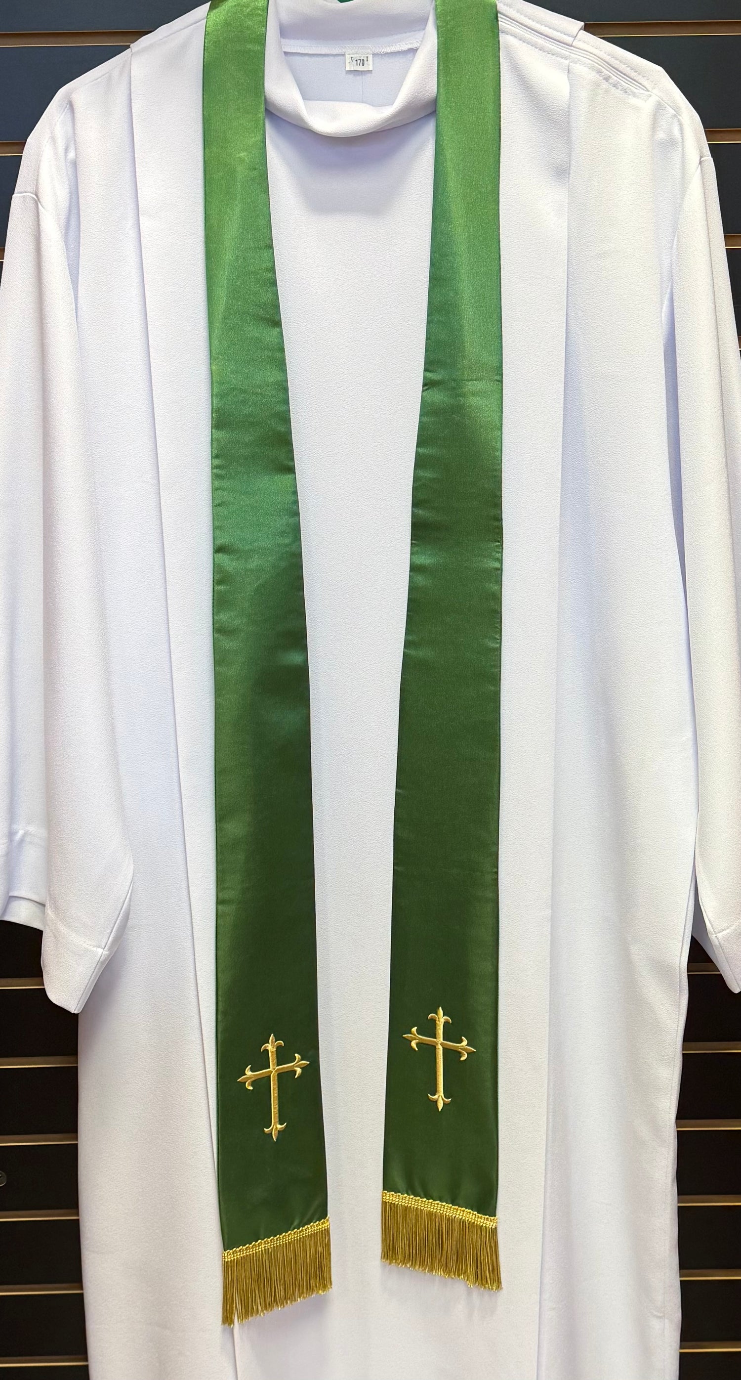 Overlay Stole Green With Gold Latin Crosses - VQNS4G