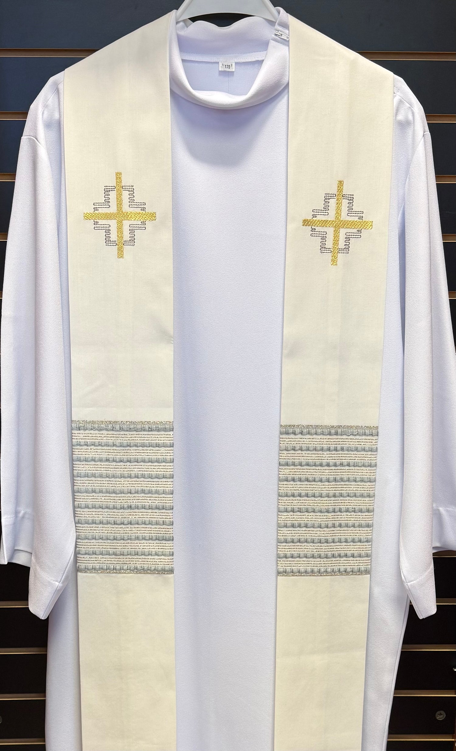 White Overlay Stole With Gold and Silver Embroidery - SO661OSWIE