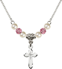 Cross with Faux Pearl and Rose Beads - FNN03C/RO-2529PWS/18RH