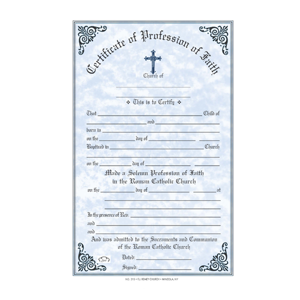 Profession of Faith Certificate - OA315