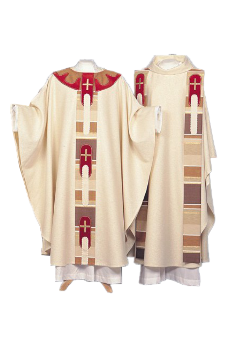 Cathedral Chasuble with Overlay Stole - White