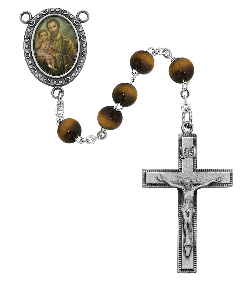St Joseph Tiger Eye Rosary - UZR881F