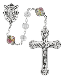 Rosary Clear Crystal with Floral  beads - UZ887F