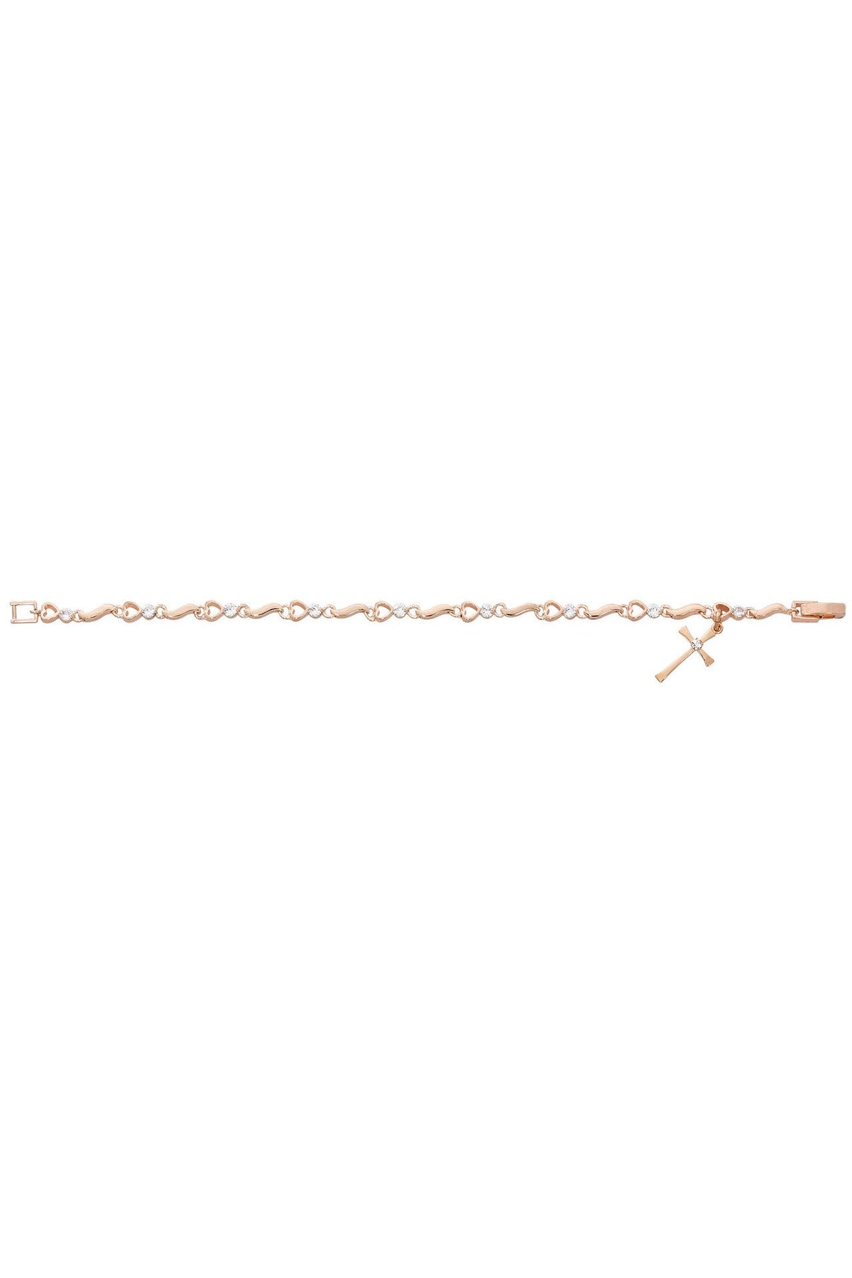 Rose Gold Heart and Cross Bracelet UZBR891-Jewelry-McVan-Michigan Church Supply
