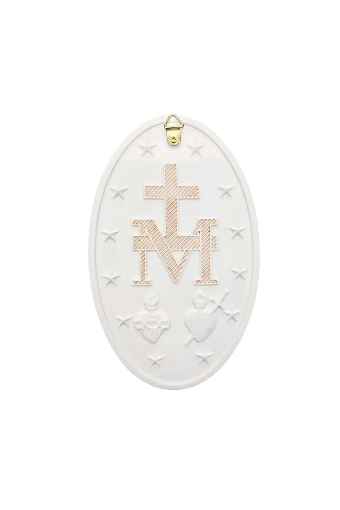 Miraculous Medal plaque, white with hand-painted gold 5x8" - ZWSR72717WG
