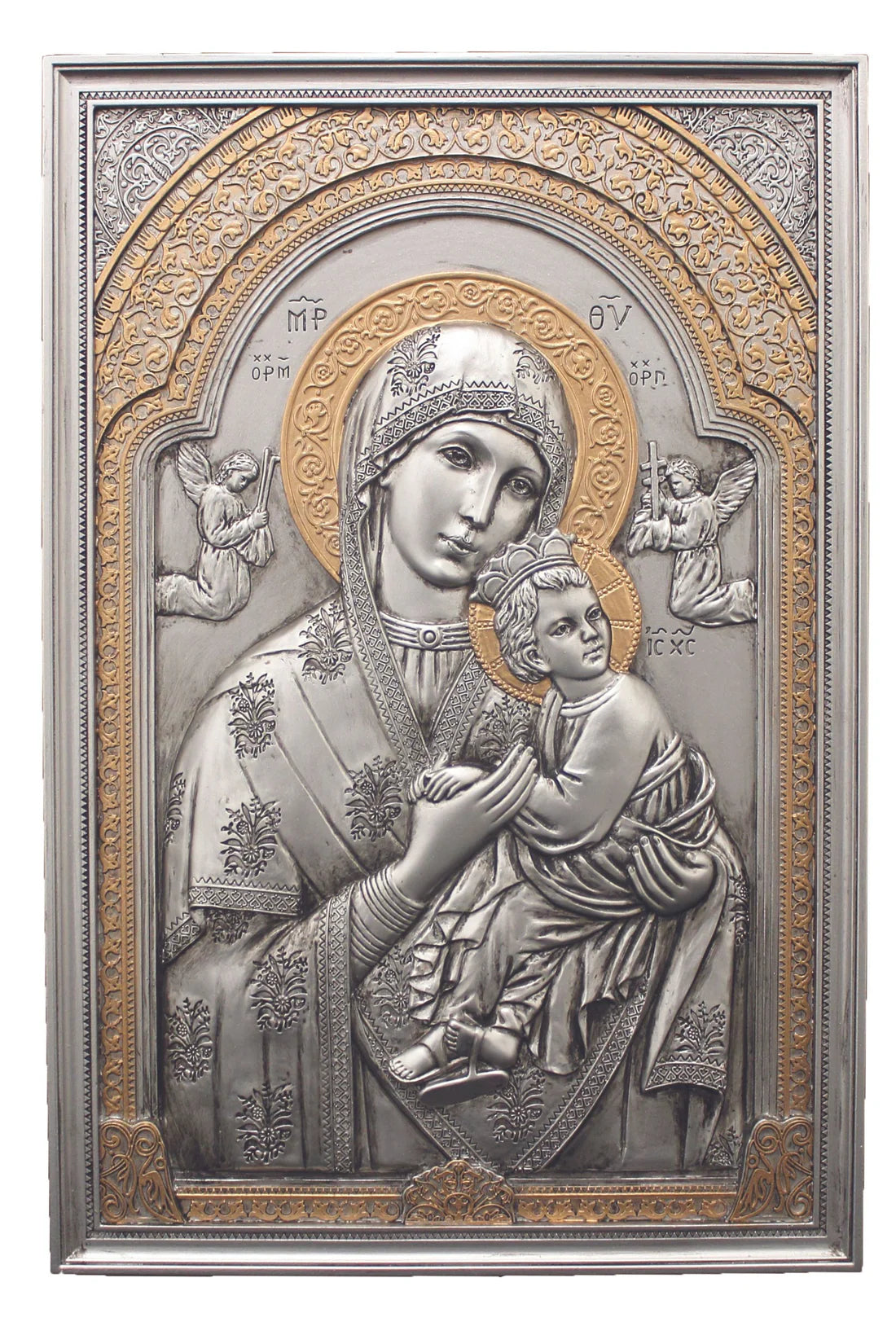 Our Lady of Perpetual Help Plaque, pewter finish with gold 6x9" - ZWSR76070PE