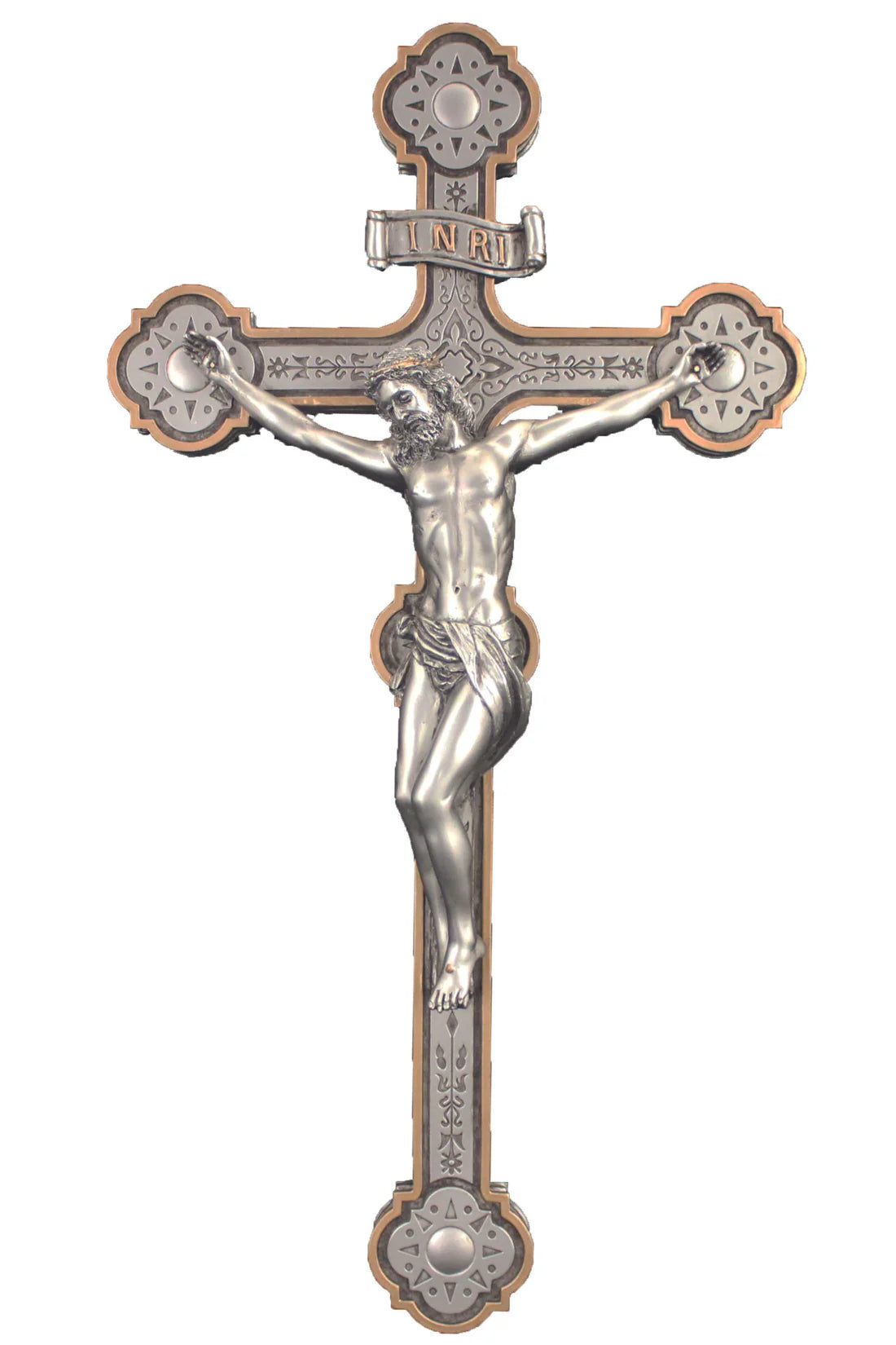 Ornate Crucifix, pewter finish, gold trim 14" - ZWSR76435PE