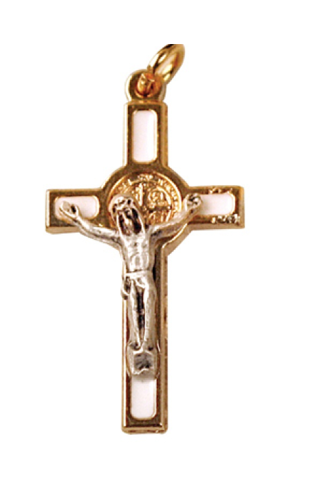 Small Crucifix St Benedict - WSSCX207GWH-BEN-Inspirational Gifts-San Francis-Michigan Church Supply