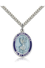 St. Christopher Blue Border Medal - FN7022BBSS24S-Jewelry-Bliss Mfg-Michigan Church Supply