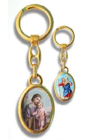 St. Joseph & St. Christopher Double-Sided Keychain - WSKC150GJO-Inspirational Gifts-San Francis-Michigan Church Supply