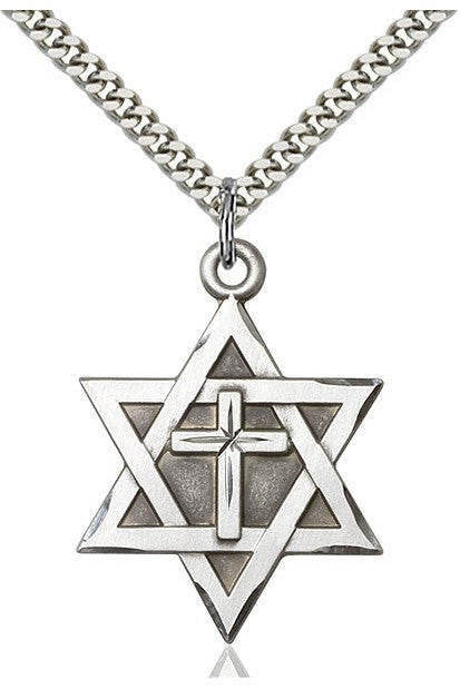 Star of David W/ Cross Medal - FN1212Y-Jewelry-Bliss Mfg-Sterling Silver-Michigan Church Supply