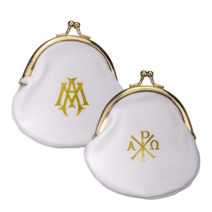 Genuine Sheepskin Leather Snap Rosary Pouch, White - TA1687WT