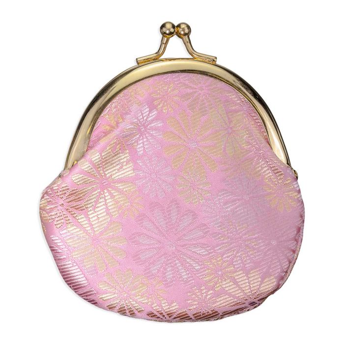 Pink Tapestry Fabric Snap Rosary Pouch with Gold Flowers - TA1692PK