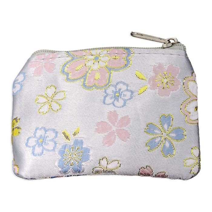 Baby Blue Tapestry Fabric Zipper Rosary Pouch with Gold and White Flowers - TA1695BL