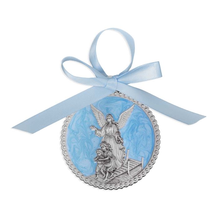 Guardian Angel Pewter Crib Medal with Blue Epoxy - TA2718BL