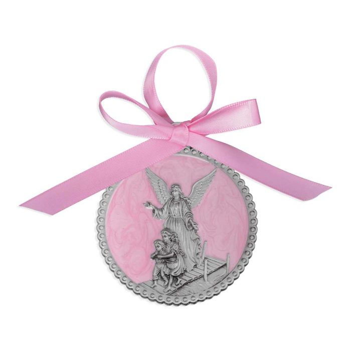 Pewter Crib Medal with Pink Epoxy - TA2718PK
