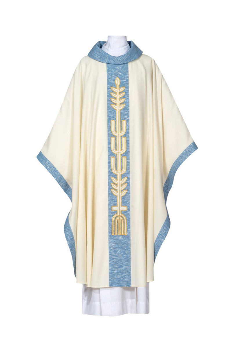 Tree of Life Chasuble - White Blue-Church Life-Arte/Grosse-Plain Neckline-Michigan Church Supply