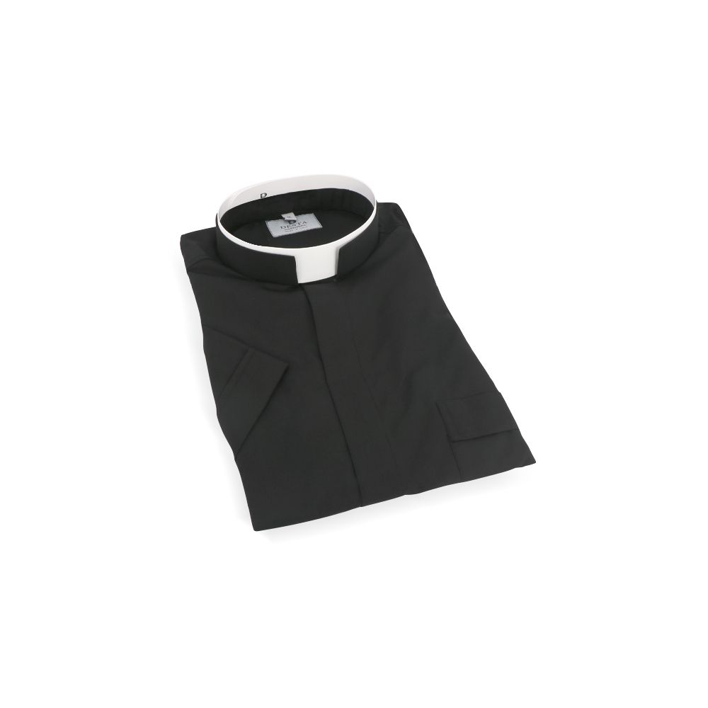 Roman Collar Clergy Shirt - Short Sleeve - DT187BLK
