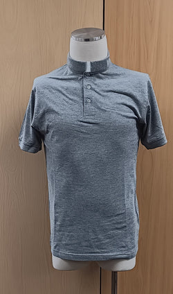 Tab Collar Polo Shirt - Short Sleeve - Heather Grey