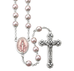 Pink Peal Capped 7mm bead Rosary - TA109RO