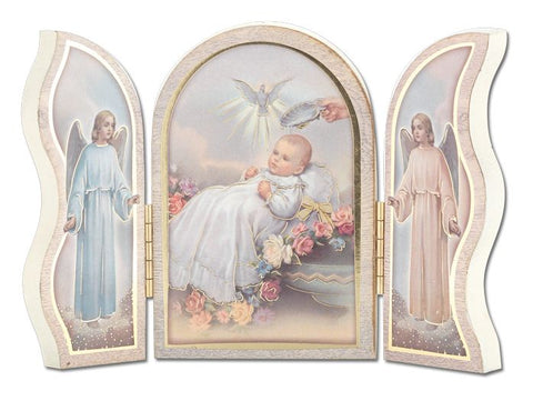 Gold Embossed White Baptism Triptych - TA1205W397