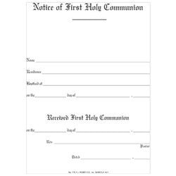 Notice of First Communion Certificate-OA179