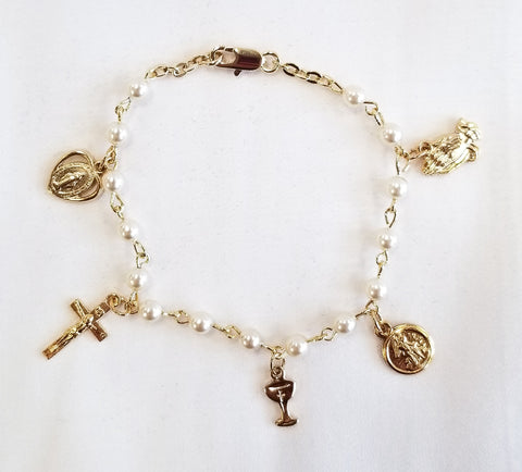 Gold Plated First Communion Charm Bracelet - FNRB3010GPW
