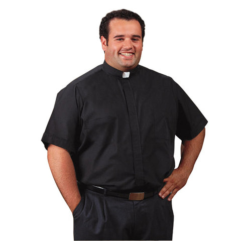 Big & Tall Black Clergy Shirt - Short Sleeve - OF221