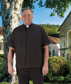 Panama Tab Collar Short Sleeve Clergy Shirt-  black - OF249