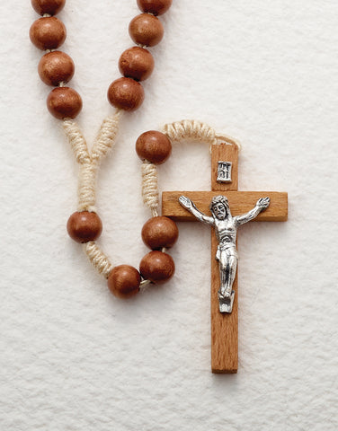 15-Decade Rosary Wood Beads on Light Cord - LA264915